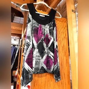 Claudia Richard Scoop Neck Sleeveless Top Blouse Blk/Ppl/Wh Sz L